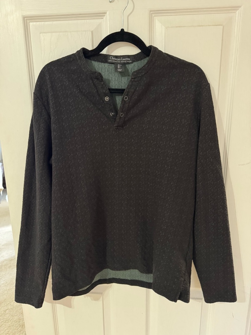 Christian Lacroix Arkell 100% Merino Wool Outdoor/Hiking Henley -  Grey - Large
